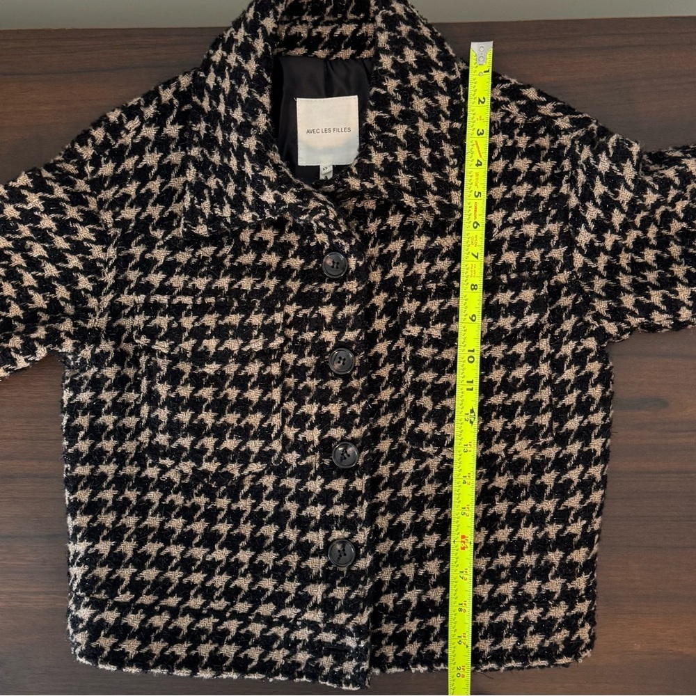 Avec Les Filles Black and Cream Houndstooth Teddy Jacket - Picture 9 of 12